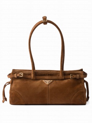 Prada Medium Suede Handbag 1BA426 Coffee