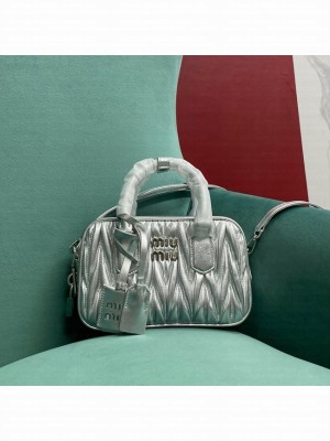 Miumiu Matelasse Nappa Leather Top-handle Bag 5BB123 Silver
