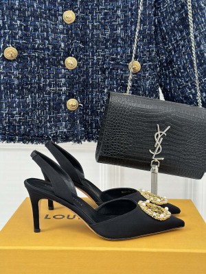 Louis Vuitton LV Initials accessory Satin Slingbacks Sandals Black