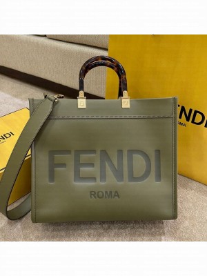 Fendi Sunshine Medium Shopper Leather Tote Bag Green  2021 Collection