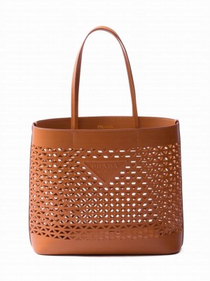 Prada Large Perforated Leather Tote Bag 1BG503 Coffee