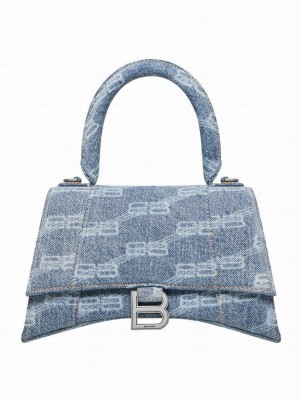 Balenciaga BB Monogram Hourglass Small Bleached Denim Tote Blue