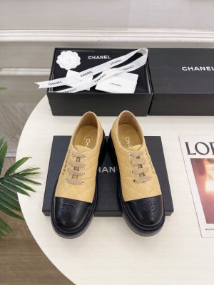 Chanel 5.5cm Lambsink Quilted CC Logo Lace-up Loafer Beige 2025