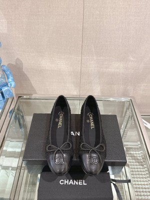 Chanel Tweed Ballerinas Flat Black