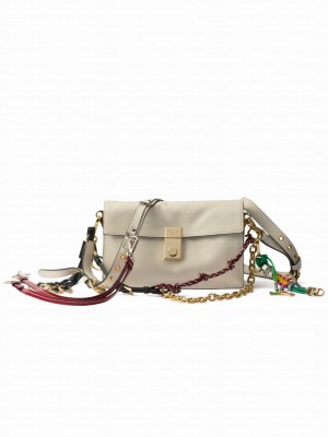 Prada Soft Sound Small Leather Shoulder Bag With Charms 1BD379 Cream