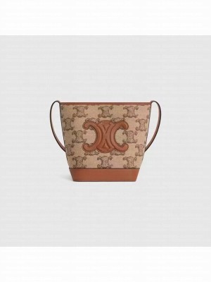 CELINE SMALL BUCKET CUIR TRIOMPHE IN TEXTILE WITH TRIOMPHE A198243 CAMEL