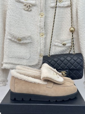 Chanel Suede & Shearling Wool Loafer Beige
