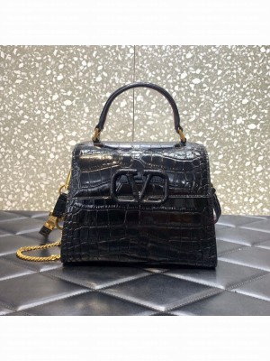 VALENTINO VSLING small Crocodile pattern Shoulder bag WB0F53 black