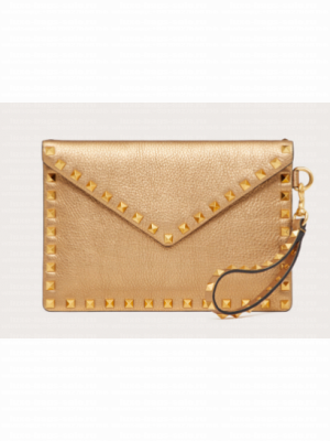 VALENTINO Garavani Rockstud Calfskin Clutch WP0P87R Brass