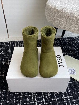 Loewe Lago boot in suede and shearling Olive Green