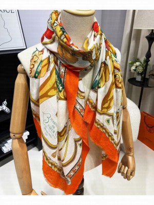 Hermes Women's Harnais De Coeur Scarf Orange