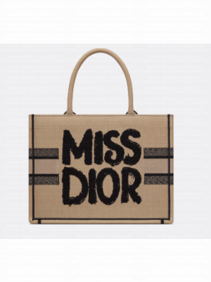 Medium Dior Book Tote Beige and Black Miss Dior Graffiti Embroidery M1296ZEZ
