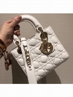 Lady Dior My ABCDior Bag in Cannage with Badges White 2019