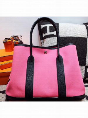 Hermes Canvas Garden Party 36 Bag Peach/Black