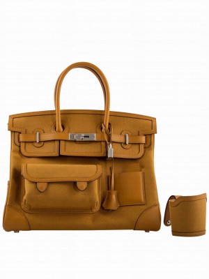 Hermes Birkin 35 Canvas & Swift Leather Cargo Light Coffee