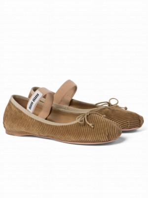 Miumiu Women's Corduroy Ballerinas Dark Coffee