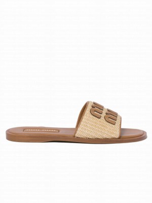 Miumiu Women's Raffia-effect Woven Fabric Slides Cream