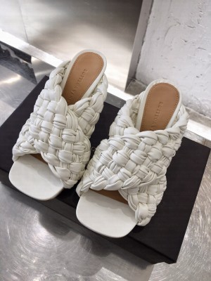 Botteg Veneta BOARD White Lambskin Woven 90mm Heel Slide Sandals 2020
