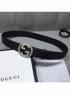 Gucci GG Signature Leather Belt 40mm with Silver Interlocking G Buckle Black  Collection