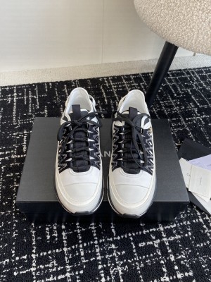 Chanel Silky Calfskin & Fabric Laced Sneakers White/Black 2024