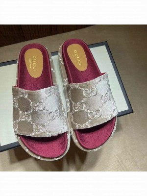 Gucci Velvet GG Platform Slide Sandal 573018 Light Grey 2021 Collection