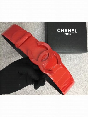 Chanel Width 5.3cm Patent Leather Belt Red with CC Logo