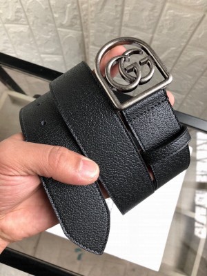 Gucci Leather Belt 38mm with Framed D Double G Buckle Black/Silver 2019 Collection