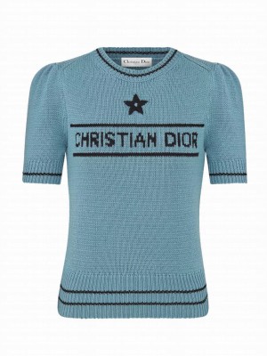 Christian Dior Women's Short-Sleeved Sweater Blue