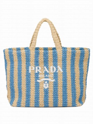 Prada Large Raffia Tote Bag Blue
