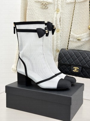 Chanel Mesh & Grosgrain Ankle Boots 5cm with Bow White 2025 G46703