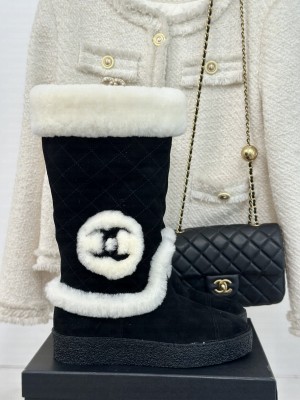 Chanel Quilting Shearling Snow Boots 2024 Black
