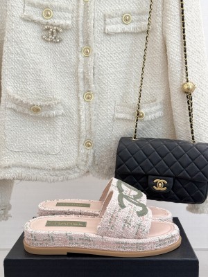 Chanel Tweed CC Logo Slide Mule Pink 2 2025