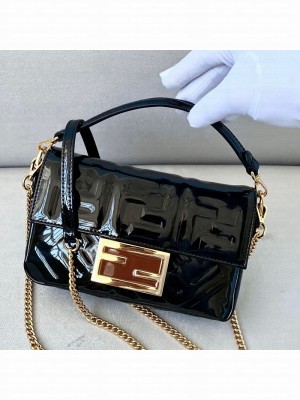 Fendi Baguette Mini Bag in Black Patent Leather  2021 Collection