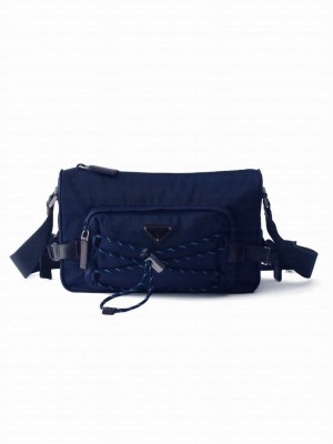 Prada Speedrock Re-Nylon and Leather Shoulder Bag Dark Blue