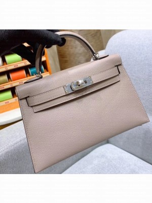 Hermes Mini Kelly II Bag in Original Epsom Leather Pale Gray
