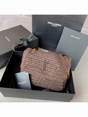 SAINT LAURENT NIKI SMALL CHAIN BAG IN RAFFIA 498892 Coffee