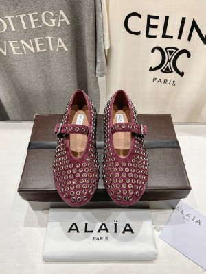 Alaïa BALLET FLATS IN STRASS SUEDE Burgundy 2025