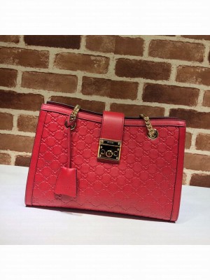 Gucci Padlock GG Embossed Leather Medium Shoulder Bag 479197 Red Collection