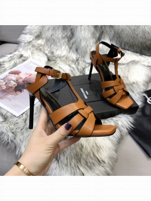 Saint Laurent YSL Metallic Calfskin High-Heel Sandals 10cm Brown 022 2021 Collection
