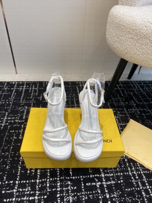 Fendi Women's White Baguette Ff Leather Sandal