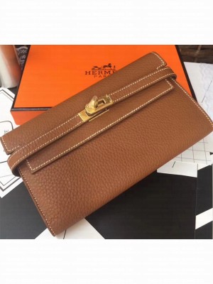 Hermes Kelly Handmade Wallet in Clemence Leather Brown