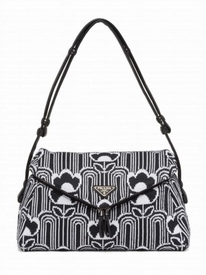 Prada Jacquard Knit And Leather Prada Signaux Bag 1BC165 Black