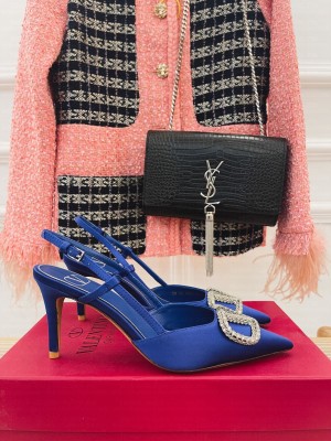 VALENTINO VLOGO SIGNATURE SATIN SLINGBACK PUMPS 80MM BLUE