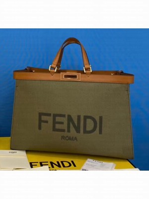 Fendi Peekaboo X-TOTE Canvas Tote Bag Deep Green 2020 Collection