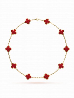 Van Cleef & Arpels Women's Vintage Alhambra Necklace, 10 Motifs Red