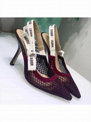 Dior J'Adior Slingback Fishnet Pump With 9.5cm Heel Burgundy 2020 Collection