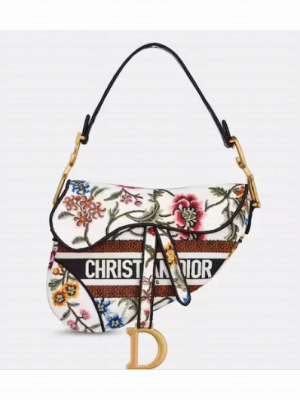 DIOR SADDLE BAG White Multicolor Dior Petites Fleurs Embroidery M0446CEA