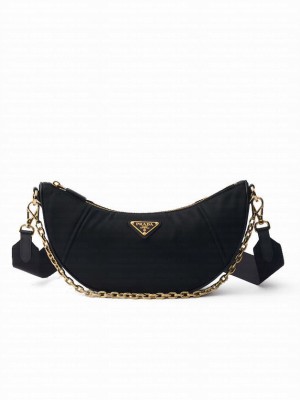 Prada Demi-lune Re-Nylon Shoulder Bag 1BH222 Black