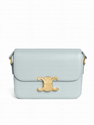 Celine Teen Triomphe Bag In Shiny Calfskin Blue