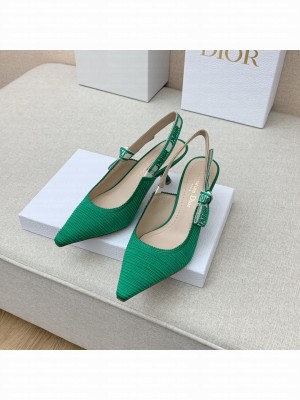 DIOR HEEL 6.5CM J'ADIOR SLINGBACK PUMPS IN COTTON EMBROIDERY GREEN 2022 COLLECTION